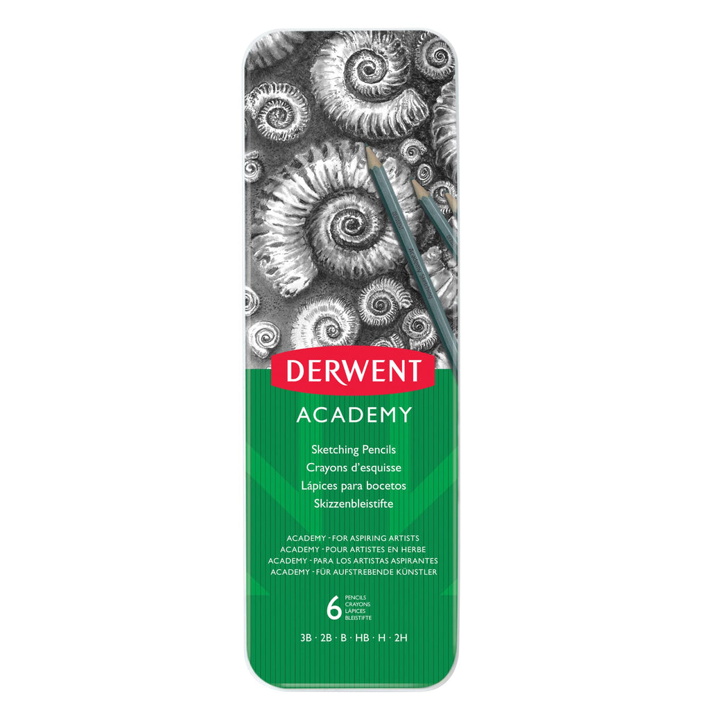 Derwent Academy Sketching Pencils, 6 Degrees of Hardness, Metal Tin, 6 Count ...