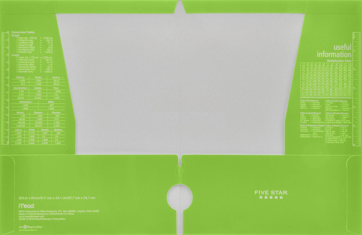 Five Star 2-Pocket Folder, Folders with Pockets, Lime (72895)
