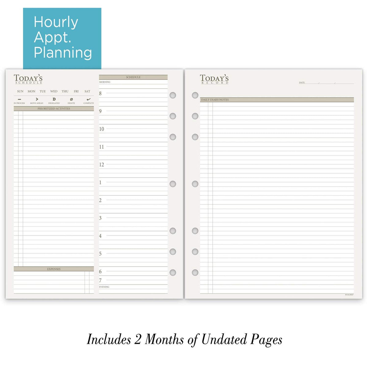 AT-A-Glance Undated Daily Planner Refill, 2 Months, 7-Ring, 8-1/2" x 11", Fol...