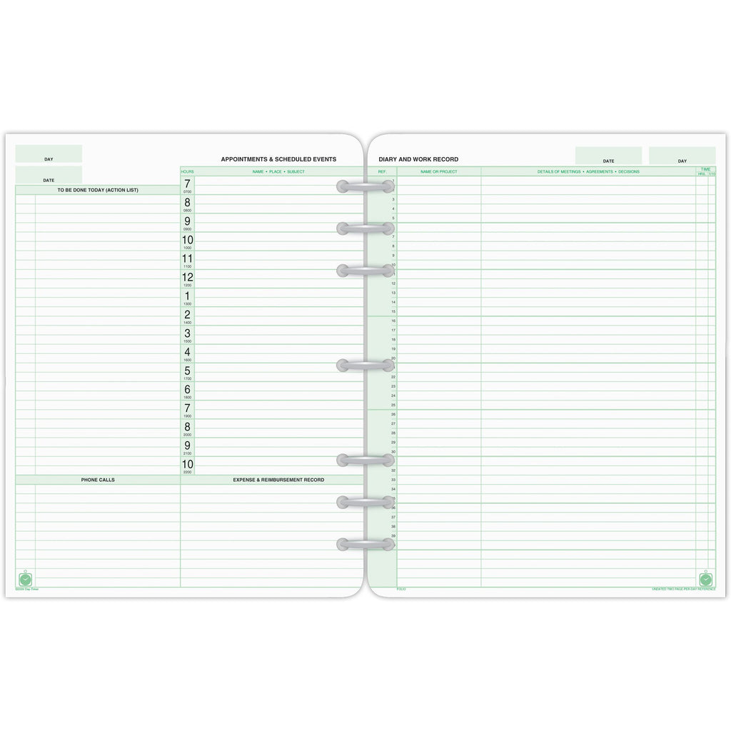 Day-Timer Two Page Per Day Refill, 2 Months, Undated, Loose-Leaf, Folio Size,...
