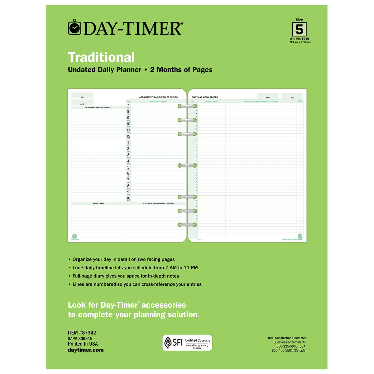 Day-Timer Two Page Per Day Refill, 2 Months, Undated, Loose-Leaf, Folio Size,...