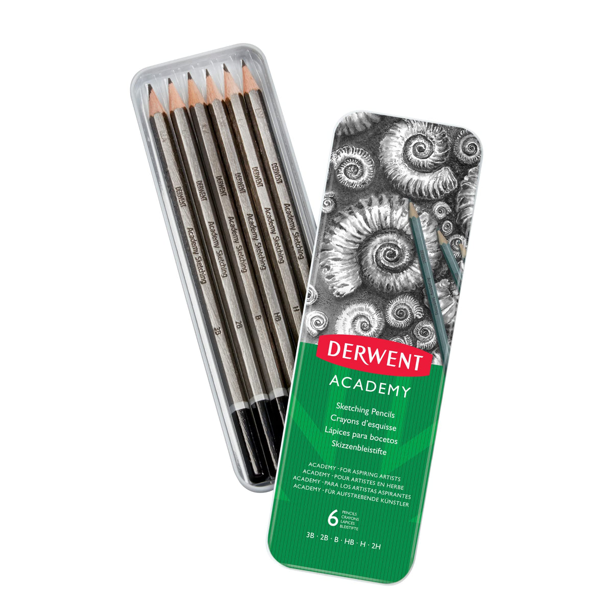 Derwent Academy Sketching Pencils, 6 Degrees of Hardness, Metal Tin, 6 Count ...